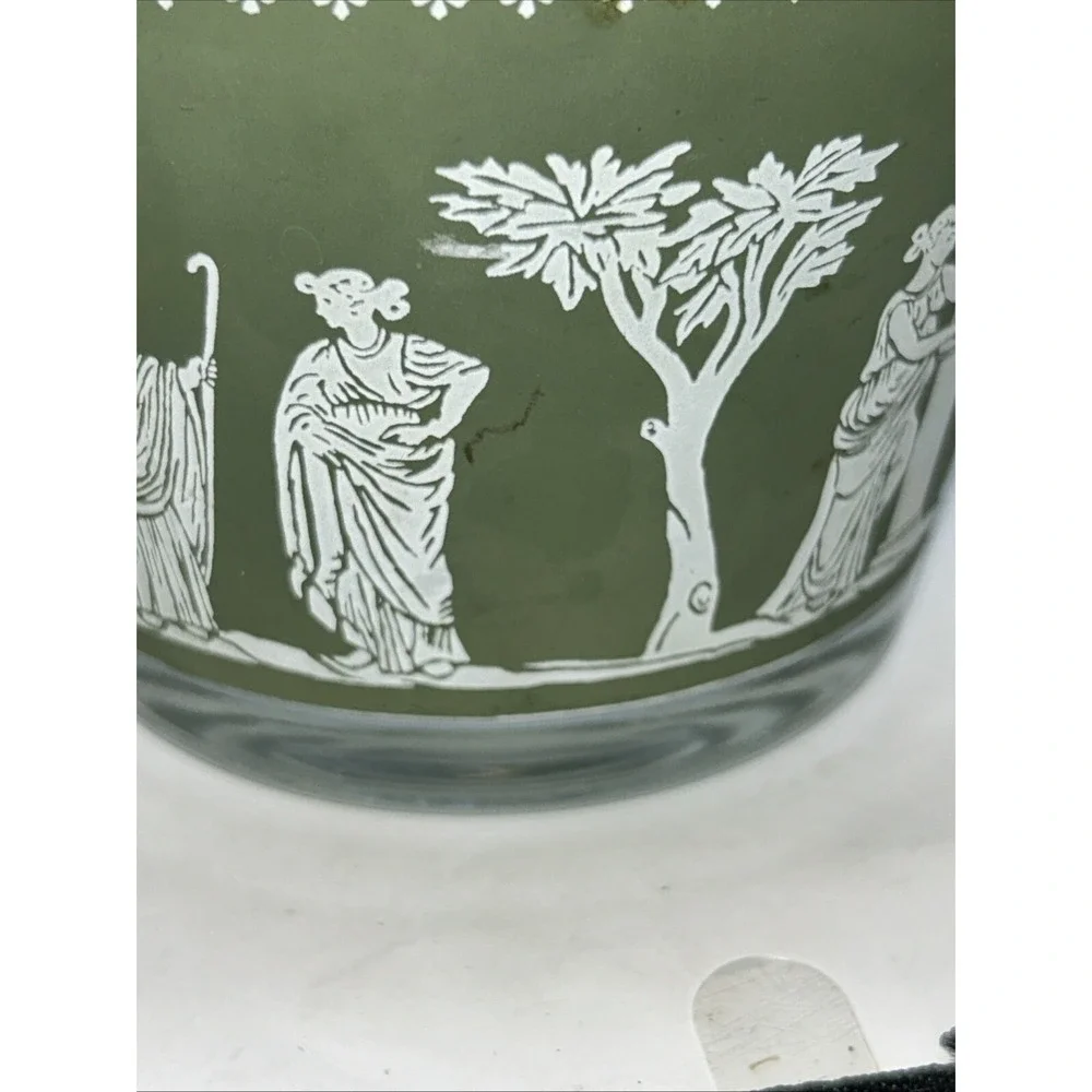 Vintage  Jeannette Wedgewood  Glass Green Grecian Hellenic. Ice Tub Bucket 5 3/4